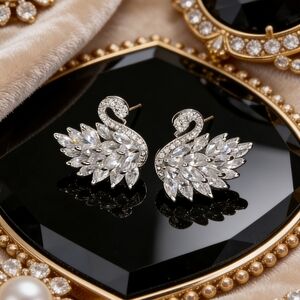 S925 Luxe Swan Stud Earrings Swarovski Inspired Glamour